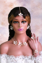 Cheapest Handmade resin floral Haldi bridal jewelry set with necklace, earrings, maang tikka, bracelet and haath phool in pastel pearl design that can be customized