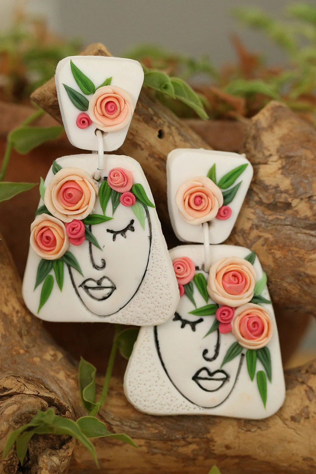 Isolde’s Bloom handmade polymer clay floral earrings – customizable lightweight waterproof jewelry for brides and special occasions