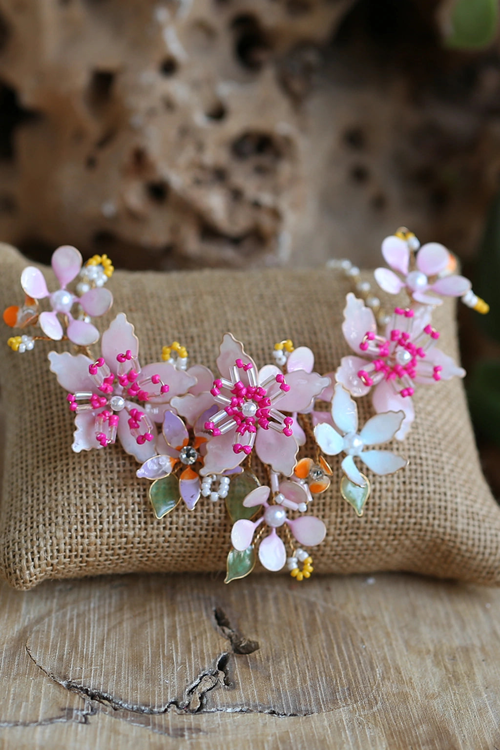 Gomathy handmade resin pink floral haldi bridal necklace lightweight waterproof pastel flower jewelry for bride