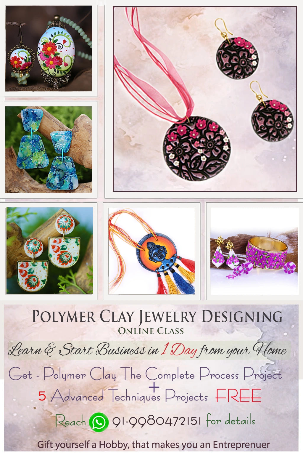 Polymer Clay Jewellery Online Course with Seema in India– Step-by-step tutorial for beginners and women entrepreneurs