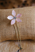 Handmade blush pink resin floral bridal hair pin with crystal centre, lightweight waterproof wedding hair accessory for bridal bun