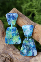 Handmade blue and white marbled polymer clay earrings made with FIMO Germany clay lightweight waterproof modern geometric statement jewelry by Seema Clay Jewelry 