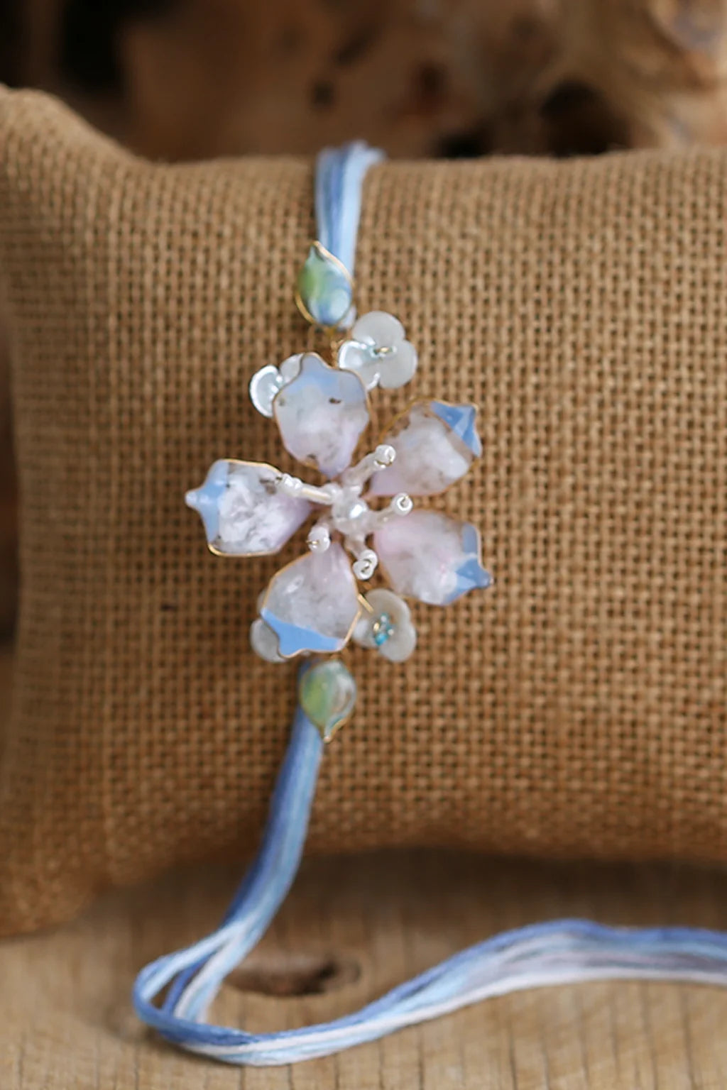 Tender Thread – Powder Blue Floral Resin Rakhi