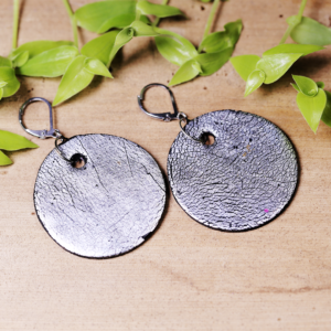 Black Silver Metal Crackle Earrings