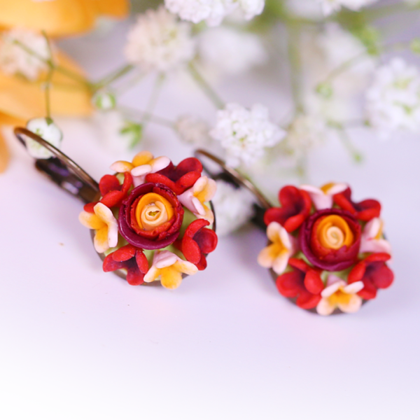 Dark Red Claret Rose Earrings