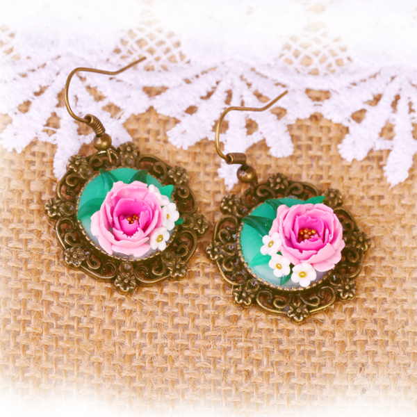 Mohabbet Pink Peony and Rose Earrings