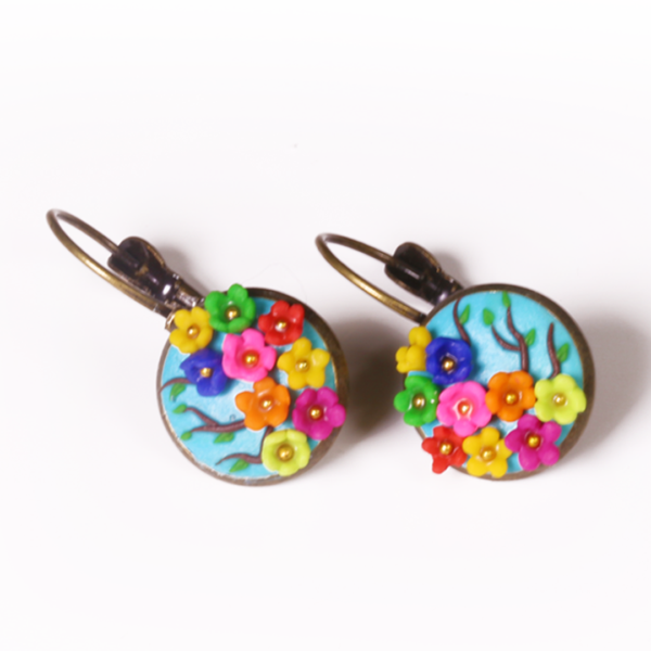 Multicolour Rainbow small flowers Earring