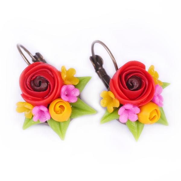 Only Love Red Yellow Rose Earrings