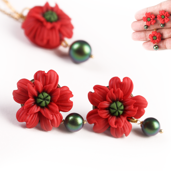 Poppy  Red  Flower Studs