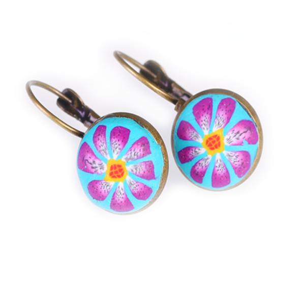 Sky Blue Purple Flower Small Earring