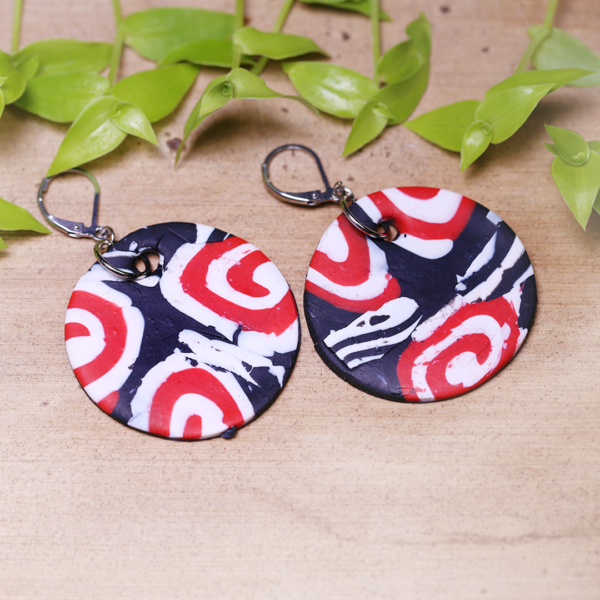 Spiral Red White Black Earrings