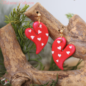 Heart Red White Hanging Valentine Earrings