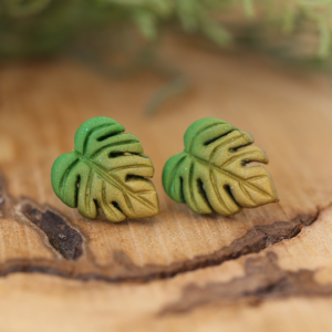 Monstera Leaf Studs Golden Green