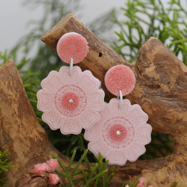 Baby Pink Peach Mandala Earrings