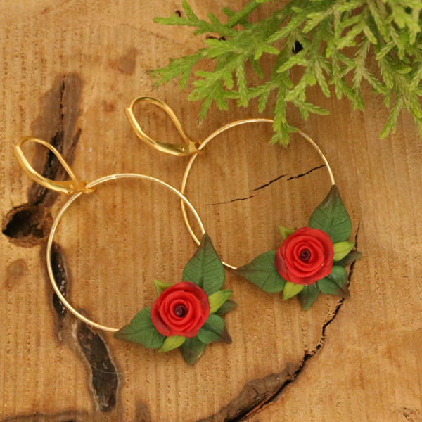 Red Rose Ear Hoops