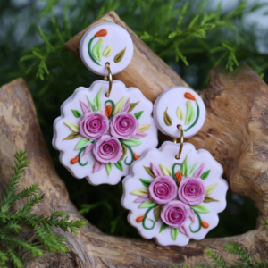 Pink Rose Bunch Earrings