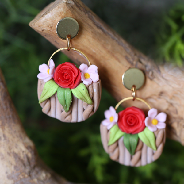 Valentine Rose Flower Bouquet Earrings