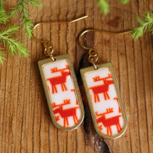 White Red Reindeer Print Earrings