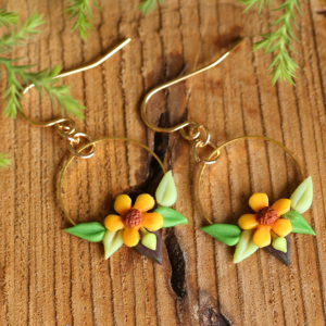 Yellow Sunflower Hoops Small Earrings