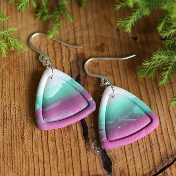 Cyan Pink Triangle Earrings