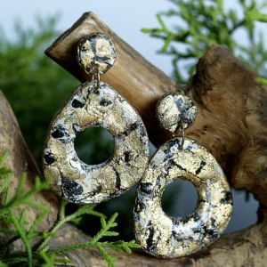 Black Gold Marble Statement Earrings