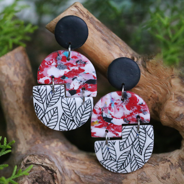 Black White Red Statement Earrings