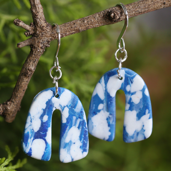 Blue White Marble U Earrings