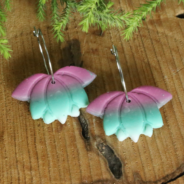 Cyan Pink Lotus Hoop Earrings