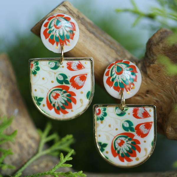 White Red Green Filigree Earrings