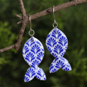 White Blue Fish Earrings