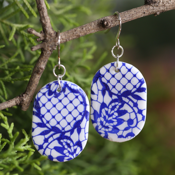 White Blue Lace Earrings