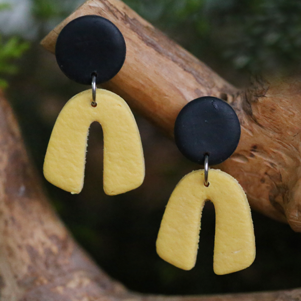 Yellow Black U shape Earrings