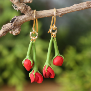 Red Rose Bud Earrings