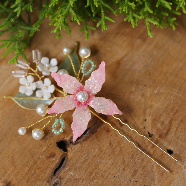 Vintage Hair Clips Peach Flower