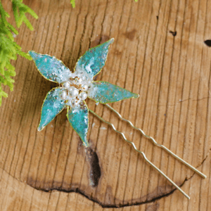 Vintage Hair Clips Turquoise Blue Flower