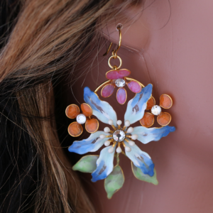 Krishna Kamlam Blue Vintage Flower Earrings