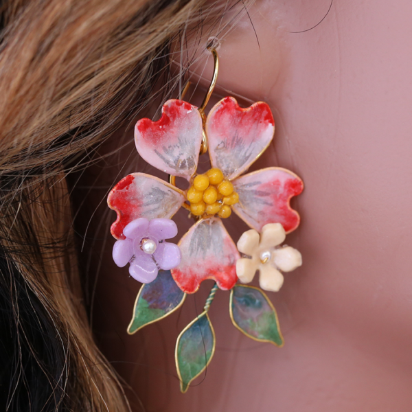 Palash Red Vintage Flower Earrings