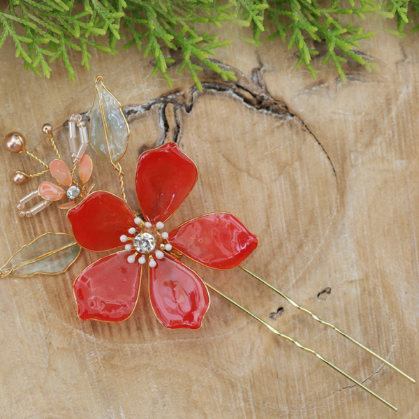 Durga Red Flower Hair Clip