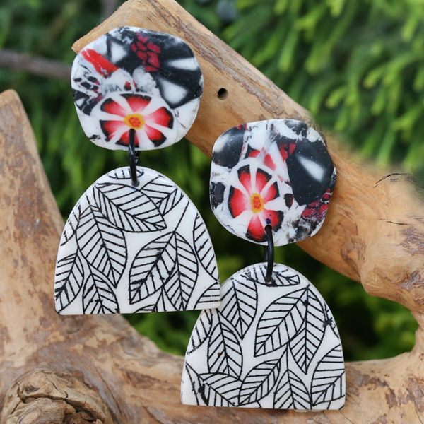 Black Red & White Mix Earring