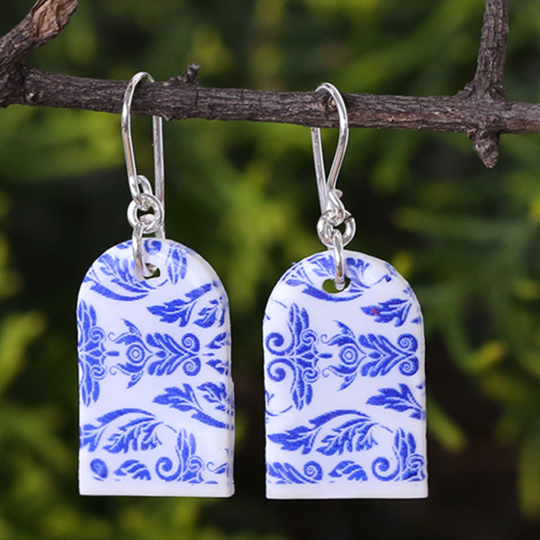 Blue White Clay Earrings