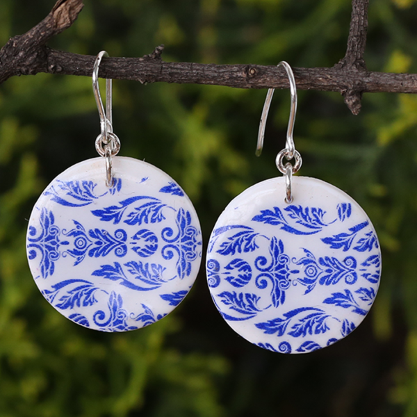 Blue White Clay Earrings