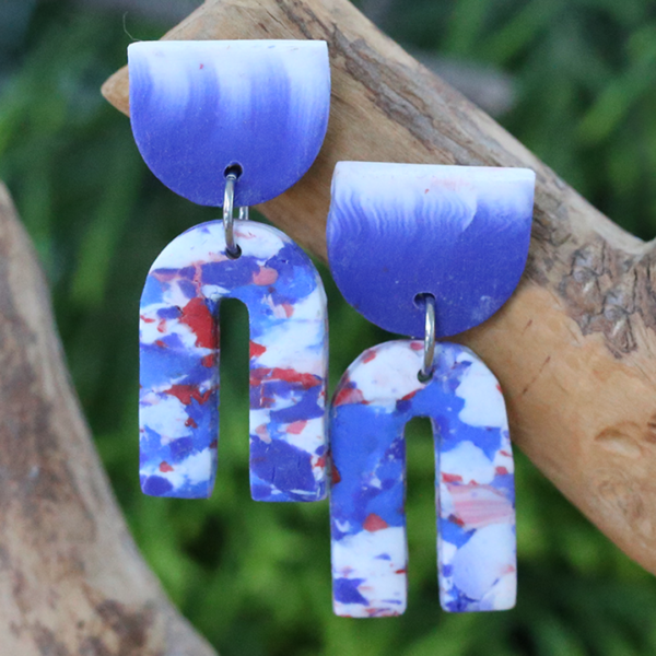 Blue white Marble U Earrings