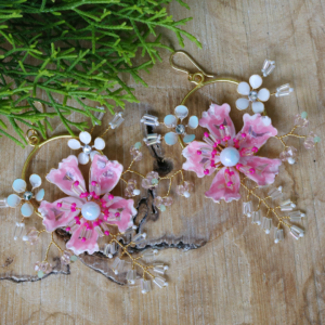 Hot Pink Flower Hoop Earrings