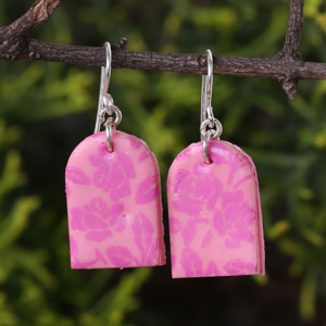 Pink U Shape Earrings Rose Print