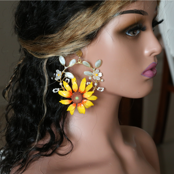 Sunflower Earring Hoop Yellow Model