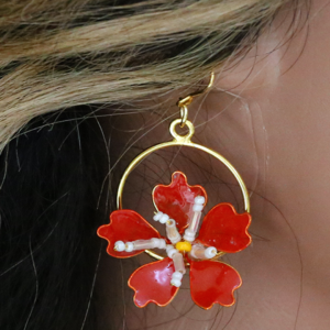 Poinsettia Red Flower Earrings